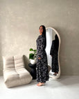Frea Black Floral Tie Back Summer Lined Dress
