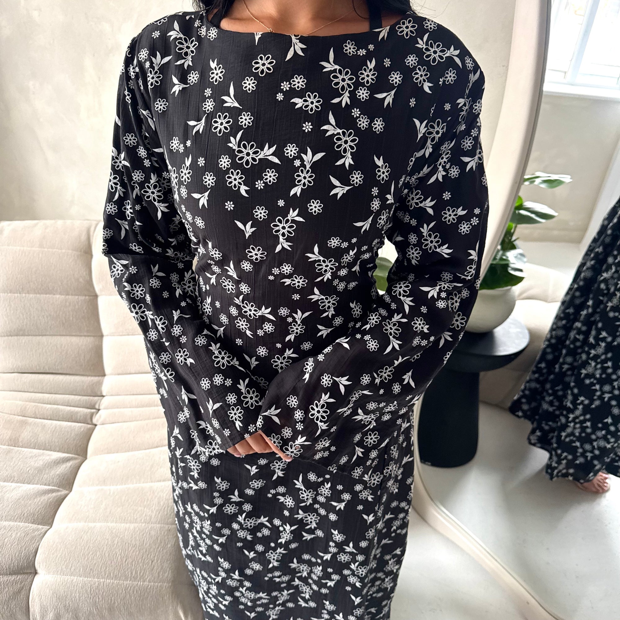 Frea Black Floral Tie Back Summer Lined Dress