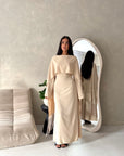 Marli Beige Tassel Edge Plain Cape Modest Dress