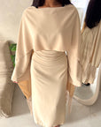 Marli Beige Tassel Edge Plain Cape Modest Dress