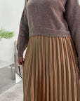 Hima Mocha Pleated Skirt And Knitted Jumper Dress