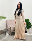 Hima Beige Pleated Skirt And Knitted Jumper Dress