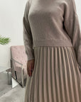 Hima Beige Pleated Skirt And Knitted Jumper Dress