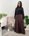 Hima Brown Pleated Skirt And Knitted Jumper Dress