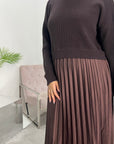 Hima Brown Pleated Skirt And Knitted Jumper Dress