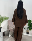 Salia Chocolate Ribbed Soft Plain Loungewear Set