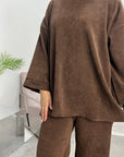 Salia Chocolate Ribbed Soft Plain Loungewear Set