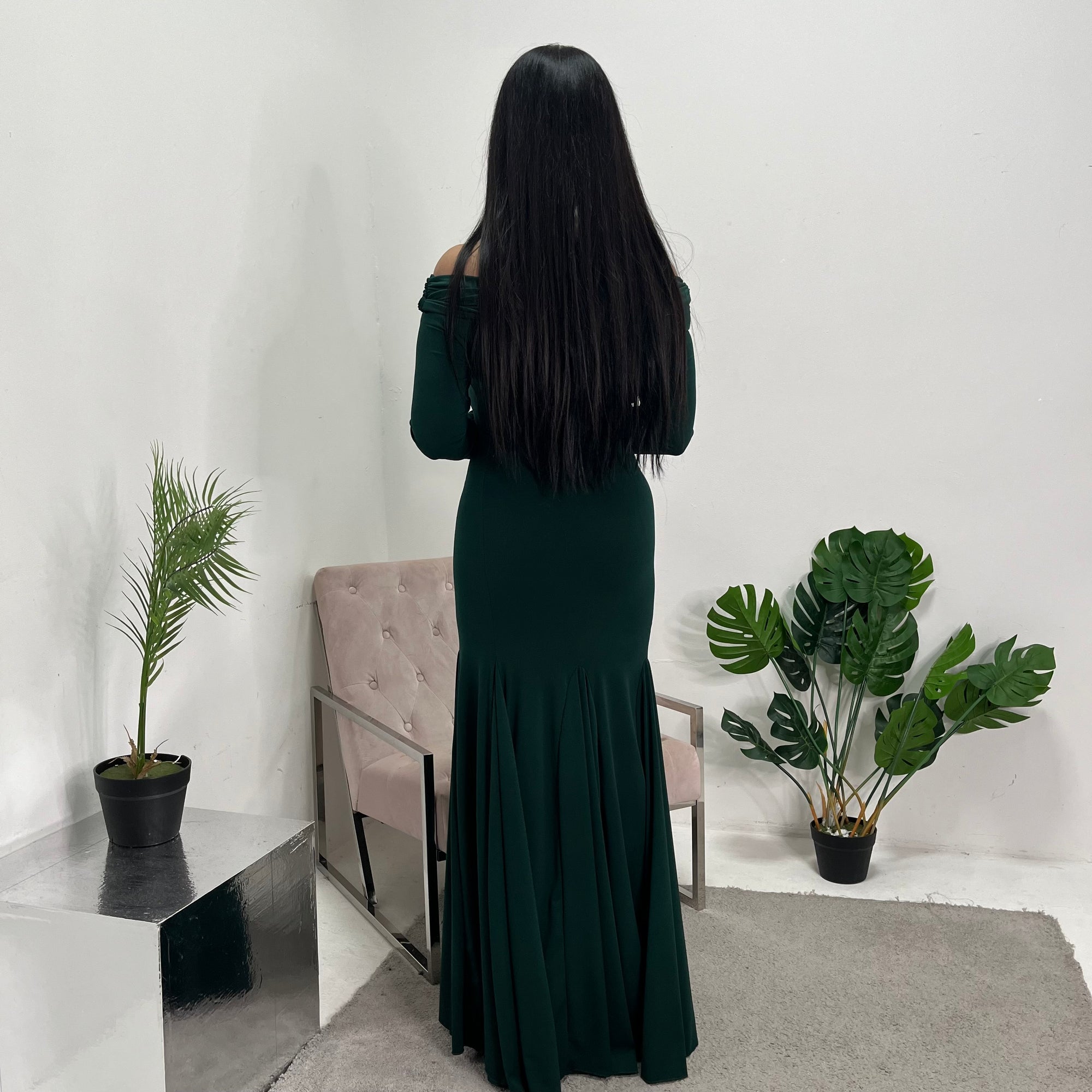 Aafia Emerald Green Elegant Off Shoulder Maxi Dress House Of Haniya Aafia Emerald Green Elegant Off Shoulder Maxi Dress House Of Haniya