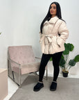 Gina Beige Belted Puffer Jacket