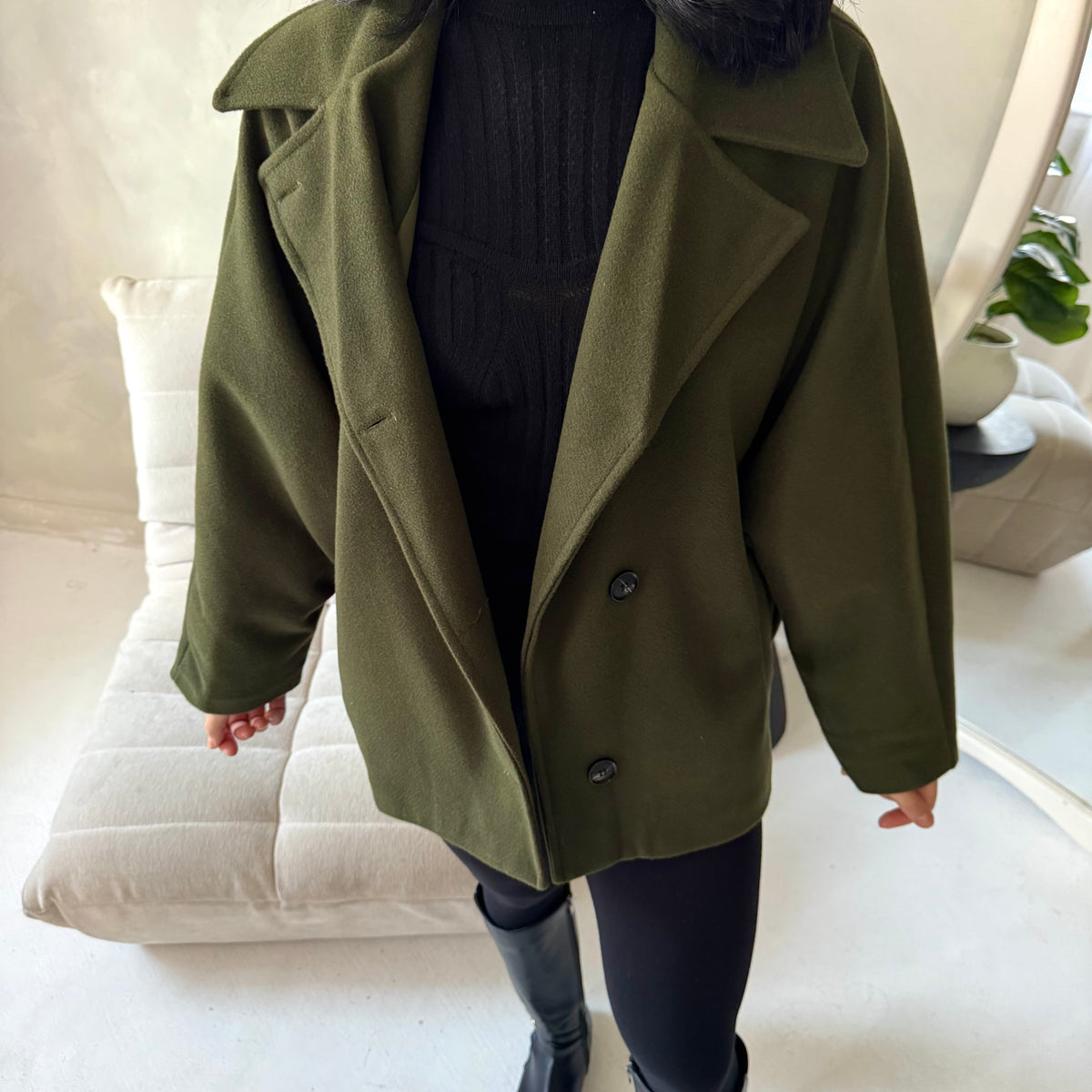 Melia Khaki Collar Batwing Pocket Jacket