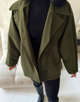 Melia Khaki Collar Batwing Pocket Jacket