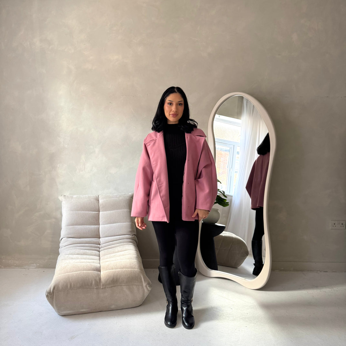 Melia Pink Collar Batwing Pocket Jacket