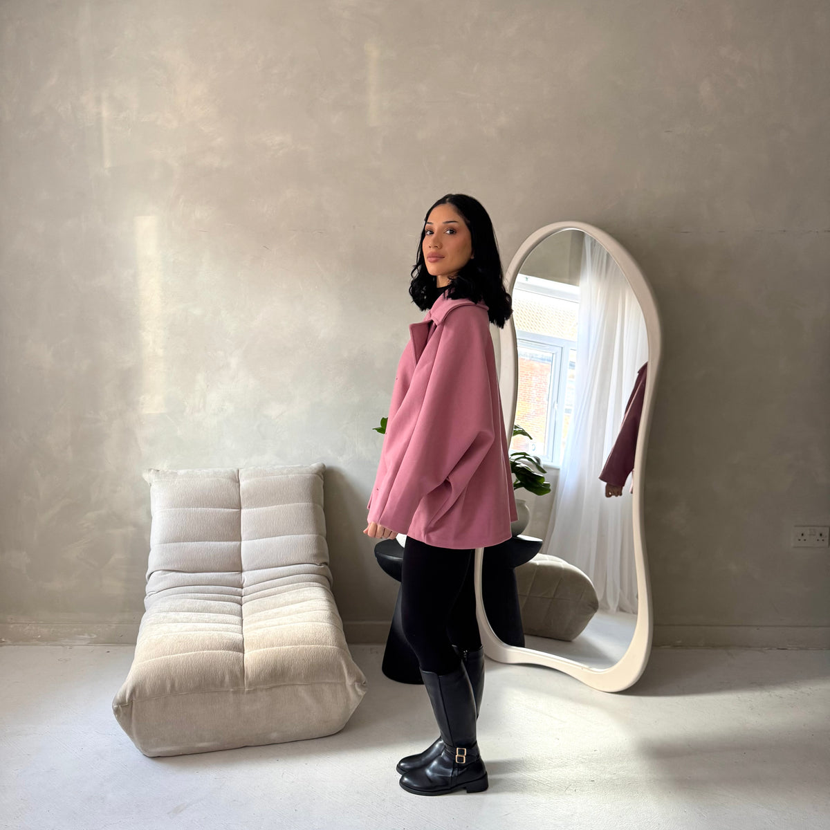 Melia Pink Collar Batwing Pocket Jacket