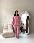 Elika Pink Soft Batwing Top Elasticated Cuff Trouser Co Ord Set