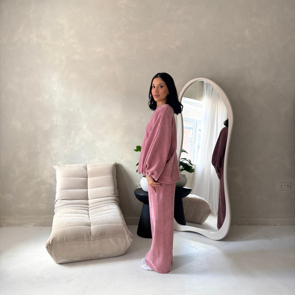 Elika Pink Soft Batwing Top Elasticated Cuff Trouser Co Ord Set