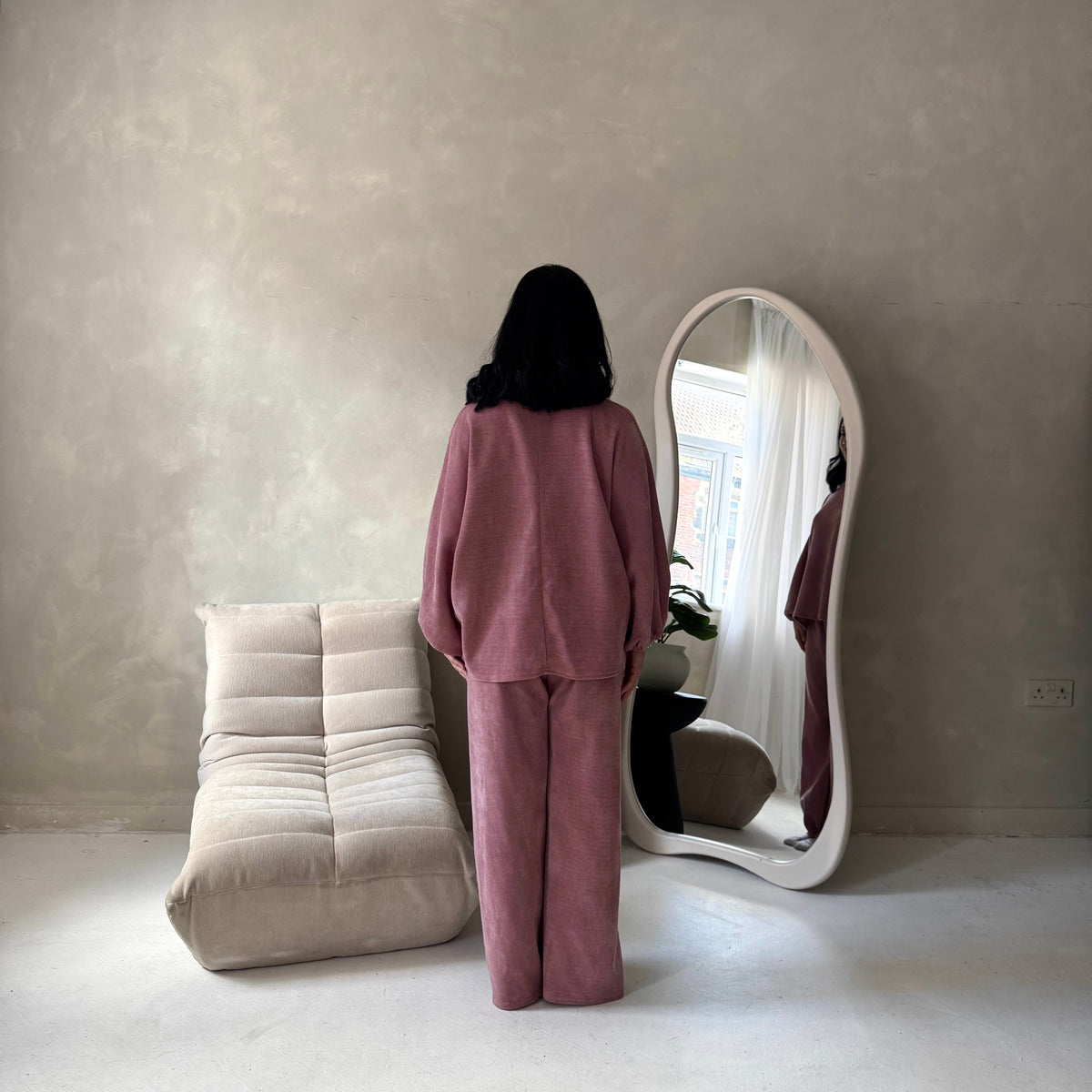 Elika Pink Soft Batwing Top Elasticated Cuff Trouser Co Ord Set