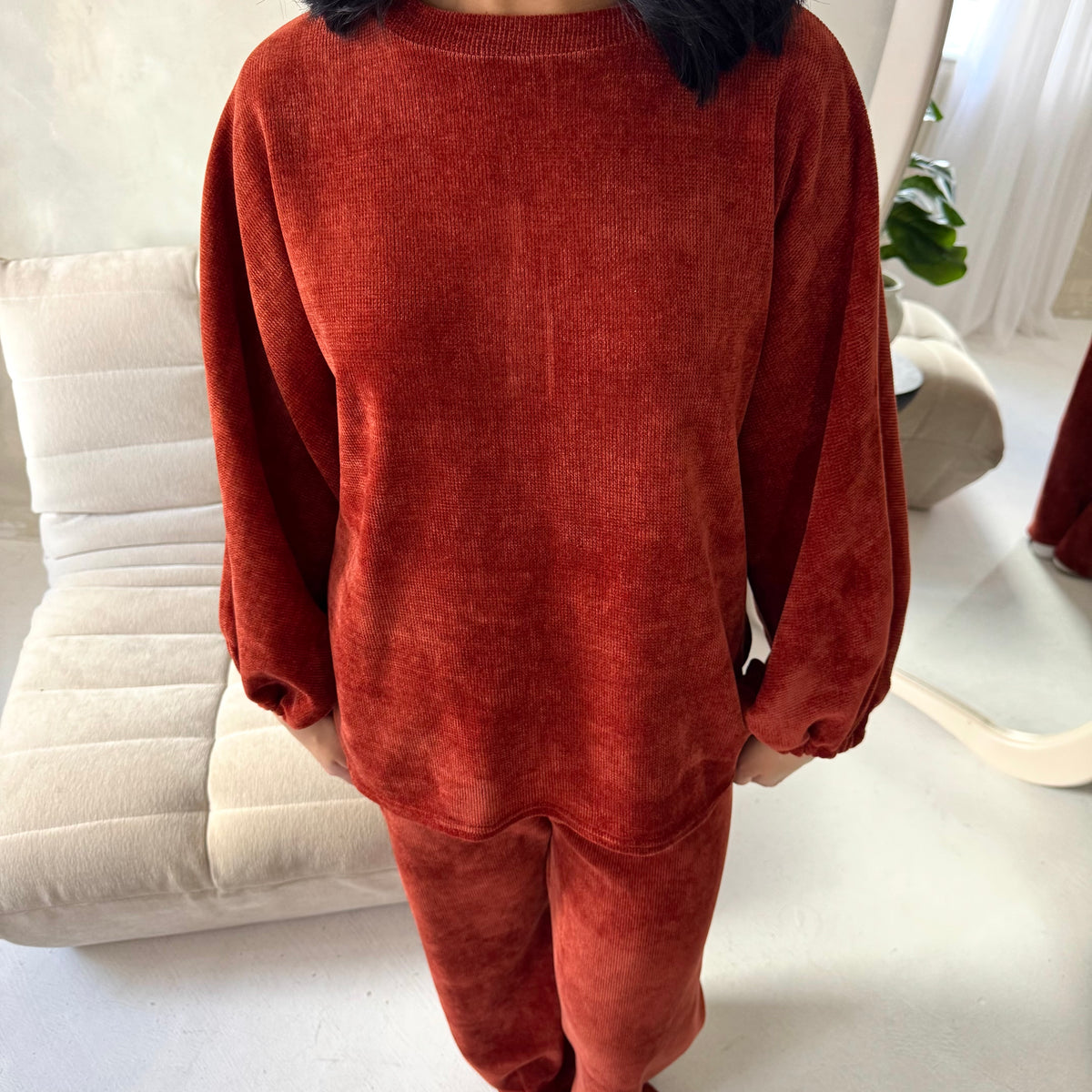 Elika Rust Soft Batwing Top Elasticated Cuff Trouser Co Ord Set