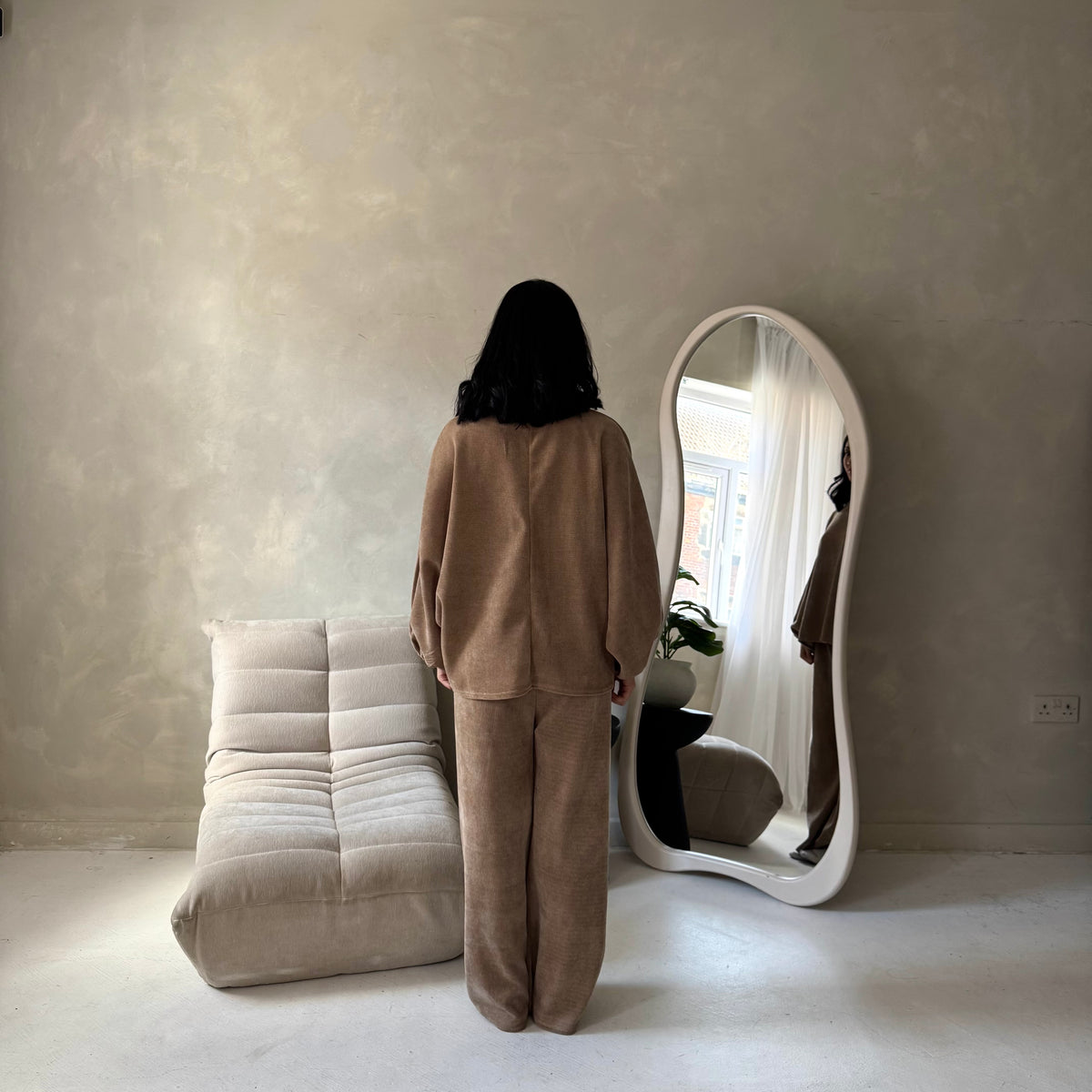 Elika Camel Soft Batwing Top Elasticated Cuff Trouser Co Ord Set