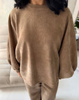 Elika Camel Soft Batwing Top Elasticated Cuff Trouser Co Ord Set