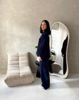 Elika Navy Soft Batwing Top Elasticated Cuff Trouser Co Ord Set