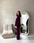 Elika Plum Soft Batwing Top Elasticated Cuff Trouser Co Ord Set