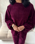 Elika Plum Soft Batwing Top Elasticated Cuff Trouser Co Ord Set