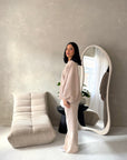 Elika Beige Soft Batwing Top Elasticated Cuff Trouser Co Ord Set