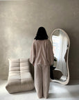 Elika Beige Soft Batwing Top Elasticated Cuff Trouser Co Ord Set