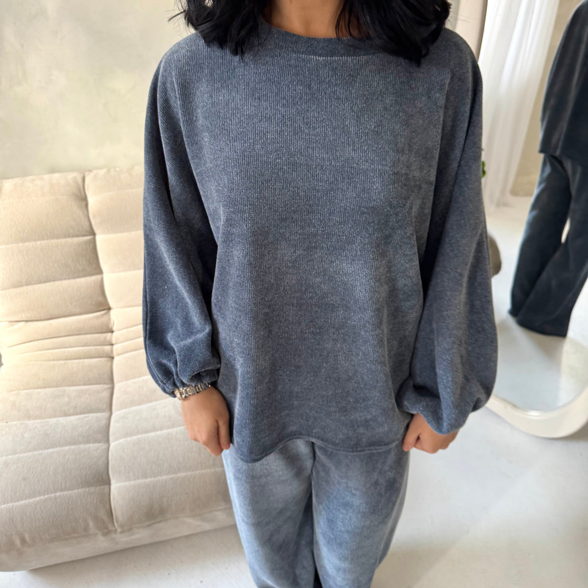 Elika Denim Soft Batwing Top Elasticated Cuff Trouser Co Ord Set
