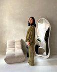 Elika Olive Green Soft Batwing Top Elasticated Cuff Trouser Co Ord Set