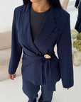 Mara Navy Tailored Gold buckle Blazer Co Ord Set