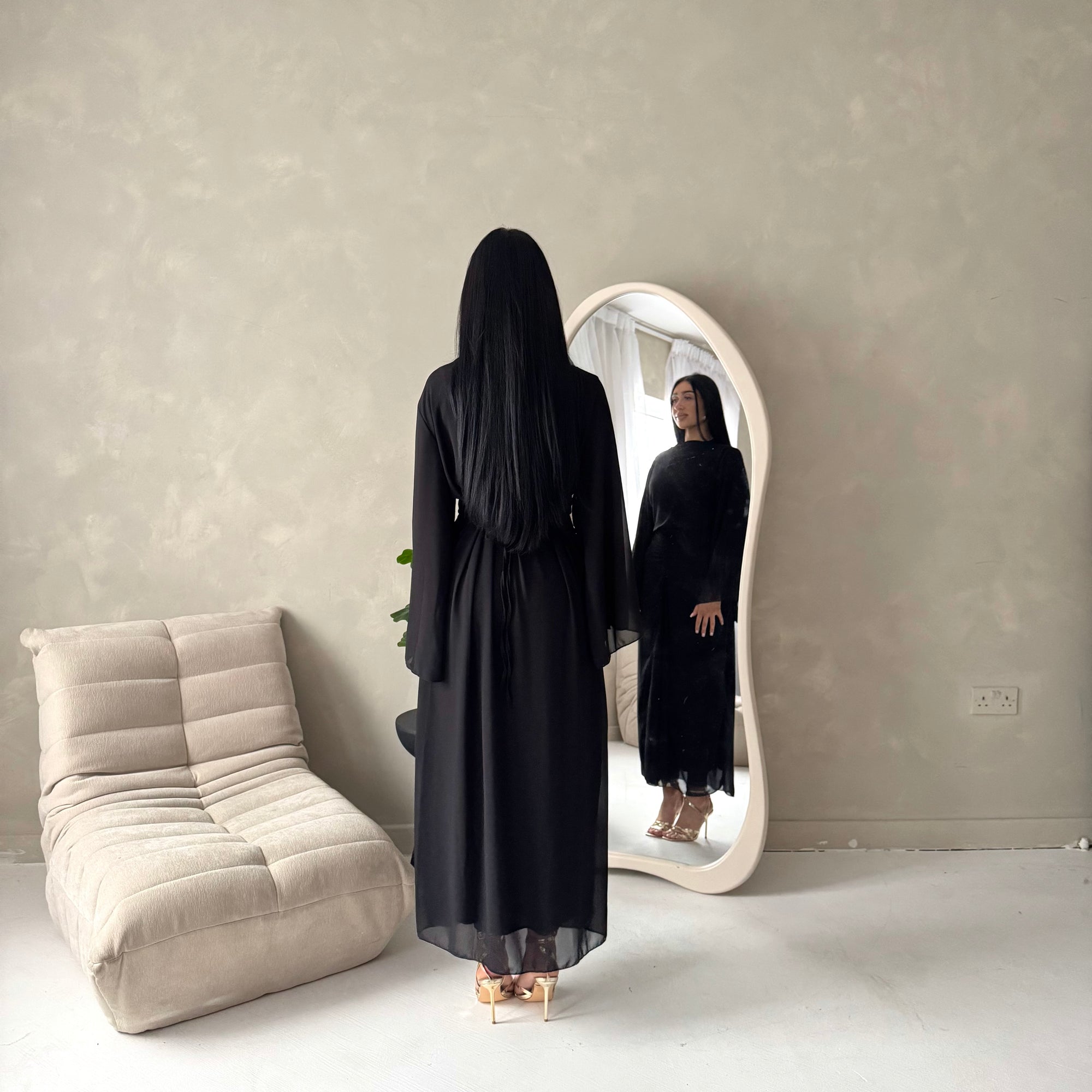 Ines Black Soft Waist Ruched Lined Modest Dress