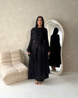Lina Black Elegant Shoulder Cape Frill Dress