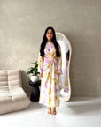 Arwa Lilac Floral Side Gather Tie Back Summer Dress