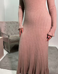 Luna Beige Knitted Ribbed Maxi Dress