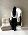 Layl White Plain Cinch Waist Collar Top