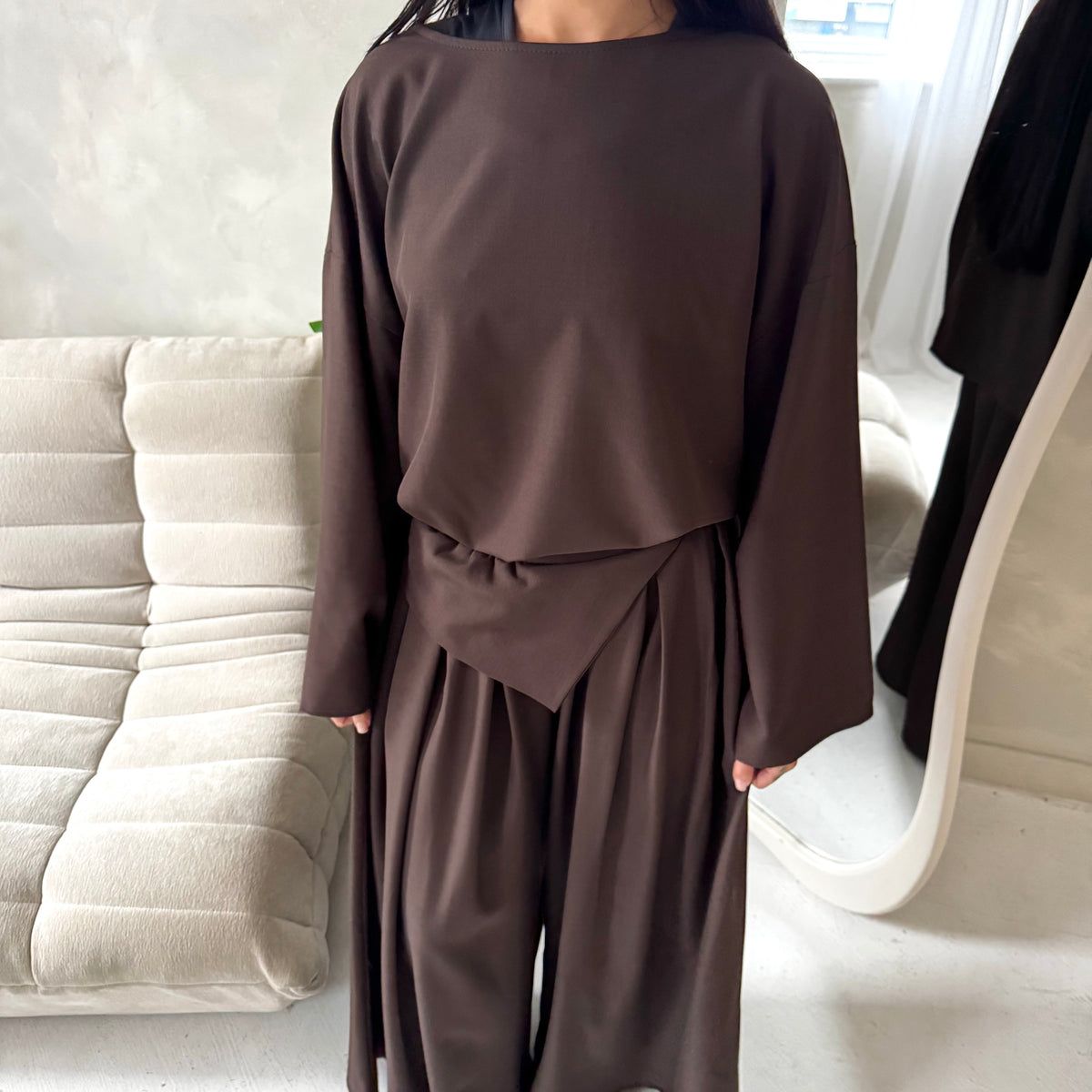Madiha Brown Baggy Fit Wide Leg Trouser Co Ord Set