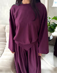 Madiha Plum Baggy Fit Wide Leg Trouser Co Ord Set