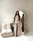 Madiha Mocha Baggy Fit Wide Leg Trouser Co Ord Set