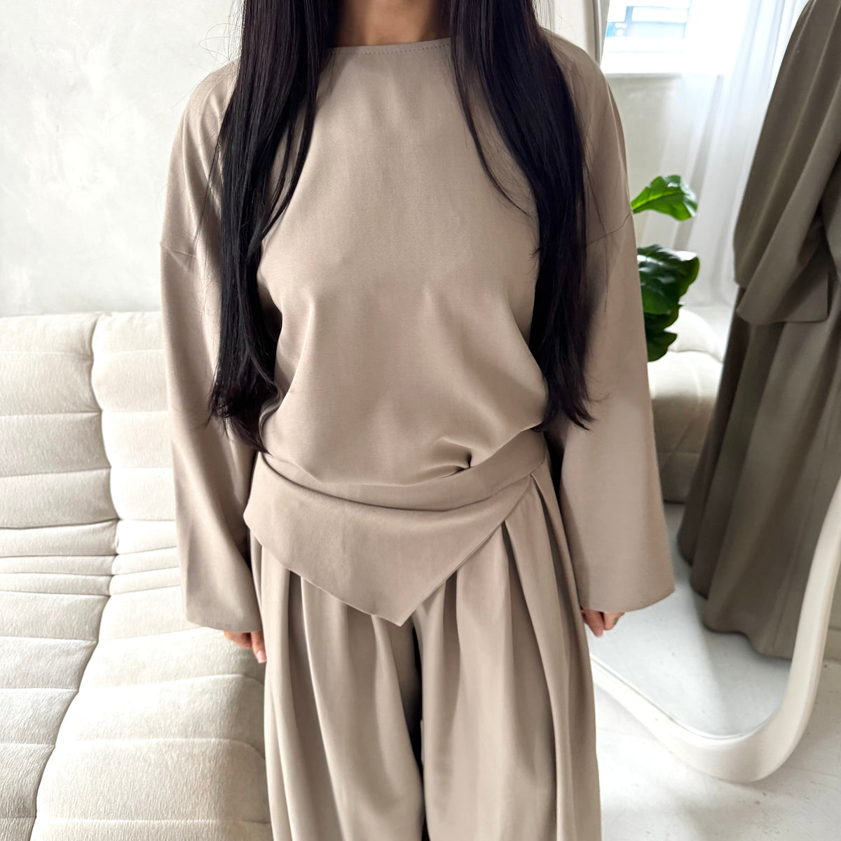 Madiha Mocha Baggy Fit Wide Leg Trouser Co Ord Set