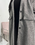 Elene Grey Button Lightweight Teddy Coat