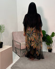 Heba Black Floral Silk Kaftan Dress