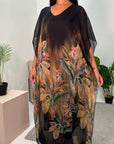 Heba Black Floral Silk Kaftan Dress