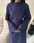 Asi Denim High Neck Cinch Waist Tie Back Dress