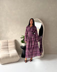 Baya Plum Tartan Print Cinch Waist Shirt Dress