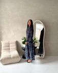 Baya Navy Tartan Print Cinch Waist Shirt Dress