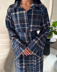 Baya Navy Tartan Print Cinch Waist Shirt Dress
