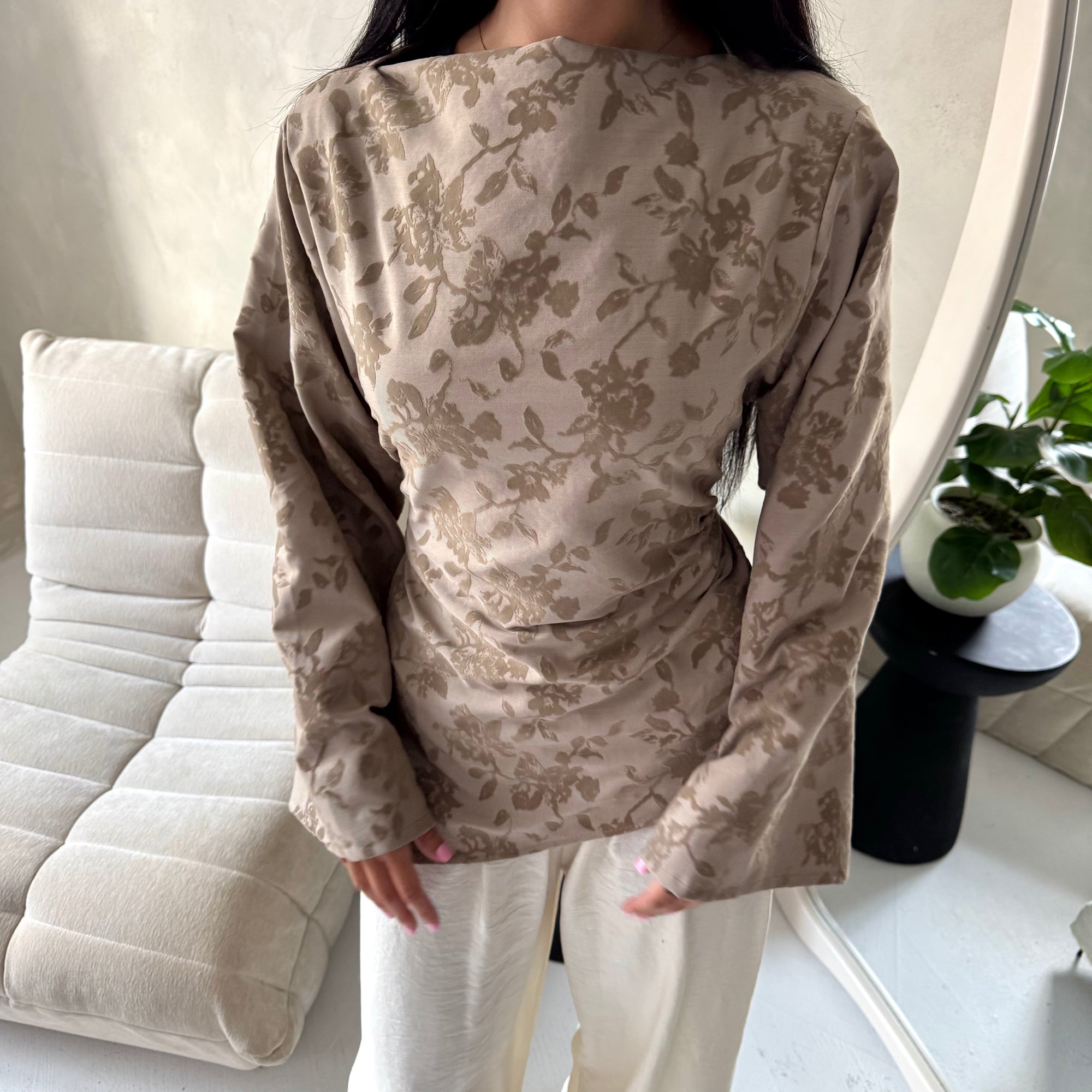 Nala Mocha Floral Velvet Detail Tie Back Top