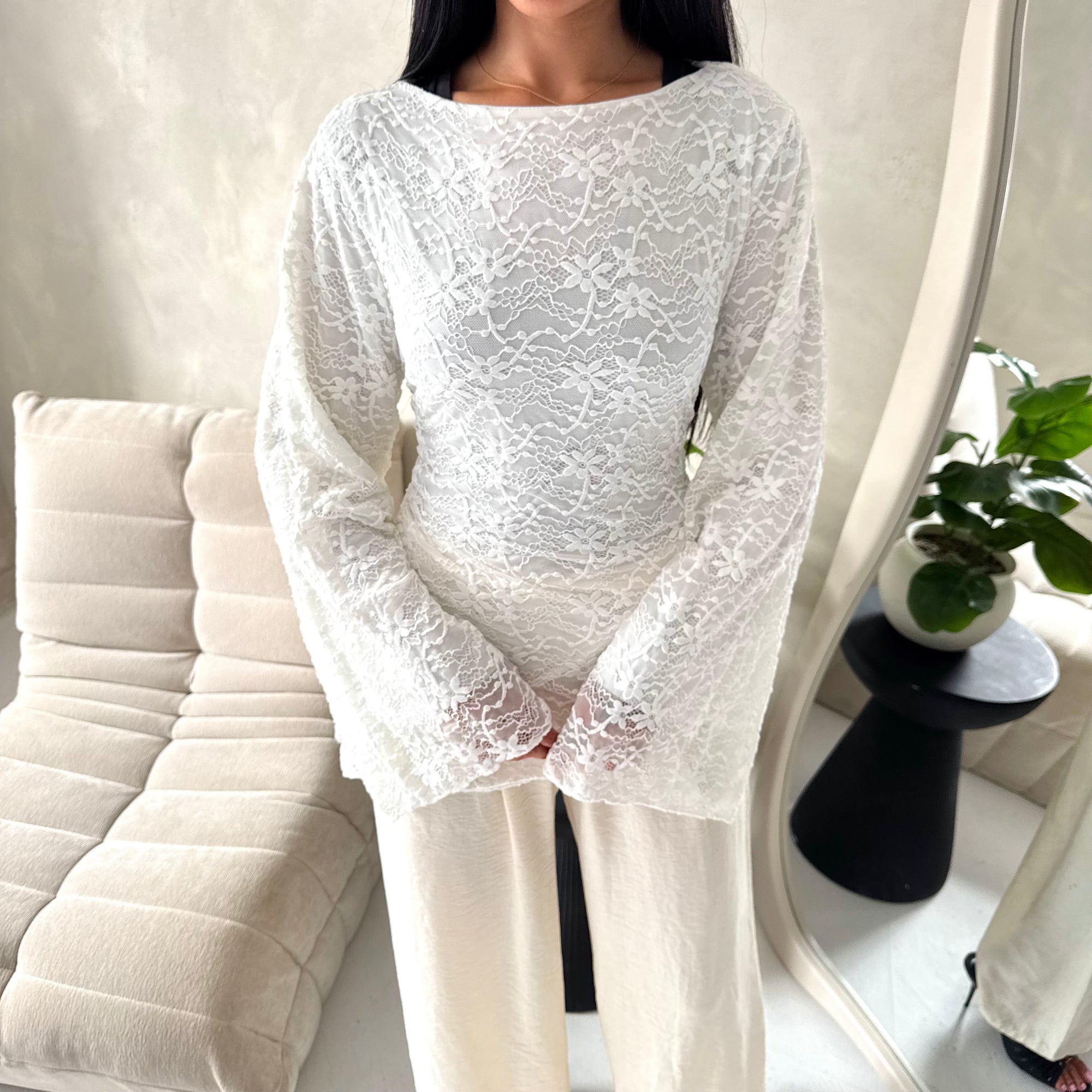 Aura White Lace Detail Lined Tie Back Top