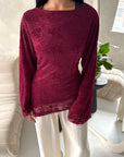 Aura Wine Lace Detail Lined Tie Back Top